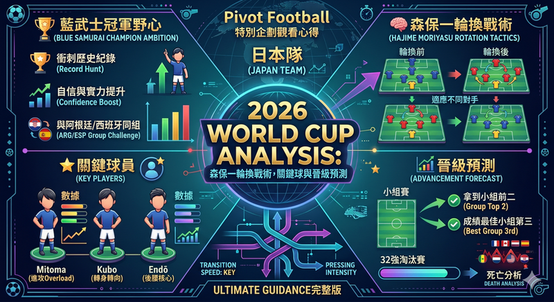 2026 世界盃日本隊完整預測:小組賽出線、淘汰賽路線、關鍵球員、晉級機率與奪冠希望