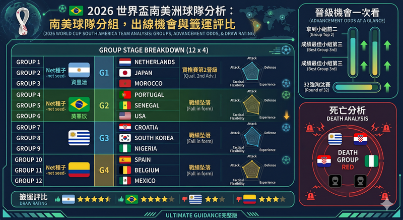 2026 世界盃南美球隊完整分析：分組、出線機會與籤運評比   阿根廷、巴西、哥倫比亞、烏拉圭戰術與晉級預測一次看