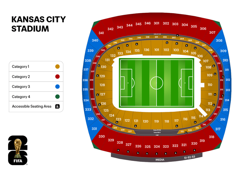 Kansas City Stadium 座位分區圖|FIFA World Cup 2026|無障礙座位標示
