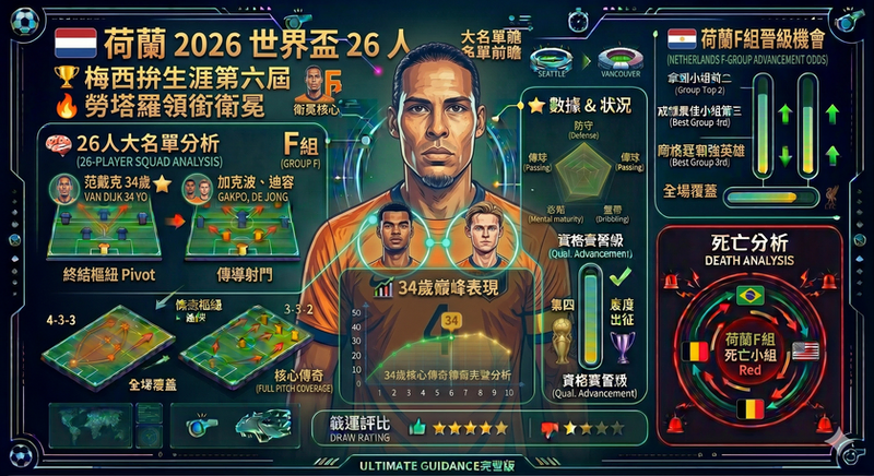荷蘭 2026 世界盃官方 26 人大名單｜范戴克領軍，加克波、迪容出征 F 組（柯曼 5/27 公布）