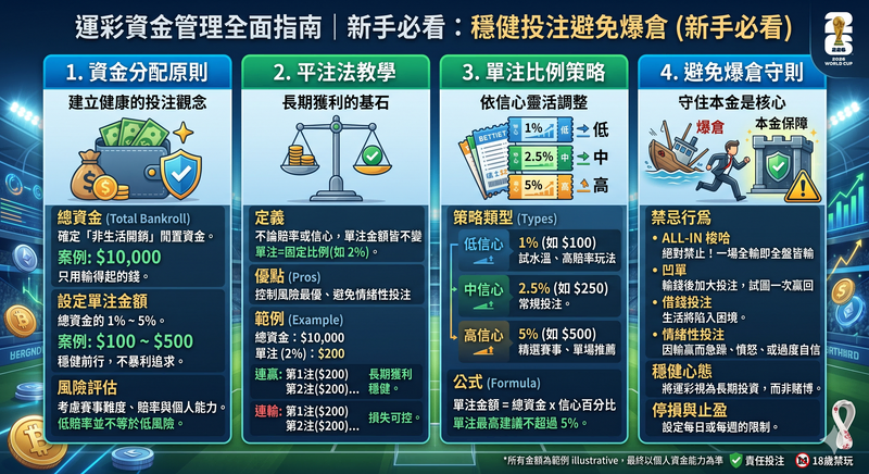 運彩資金管理怎麼做?新手必看的平注法、單注比例、避免爆倉與穩健投注策略教學