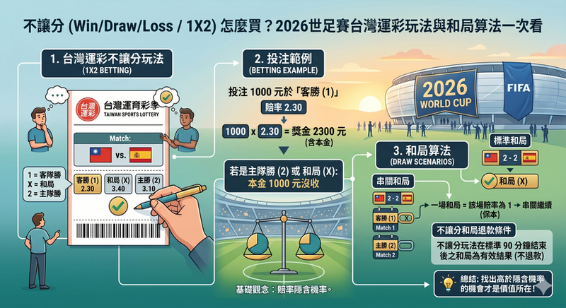 不讓分（勝平負／1X2）怎麼買？2026世足賽台灣運彩玩法與和局算法一次看