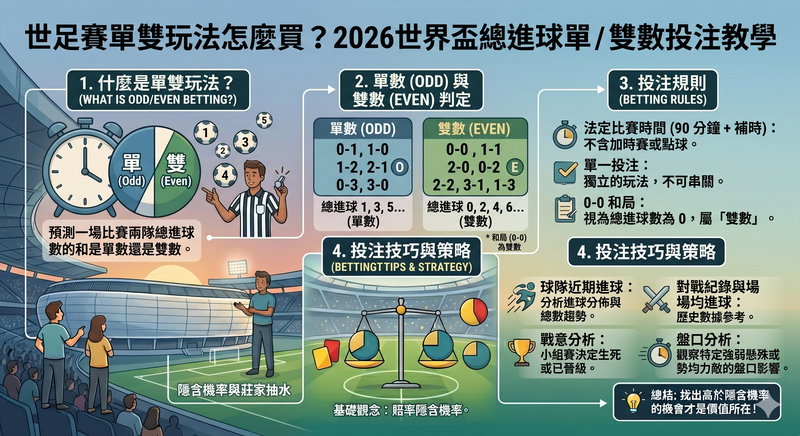 2026世界盃單雙玩法教學，介紹世足賽總進球單雙數投注規則與怎麼買