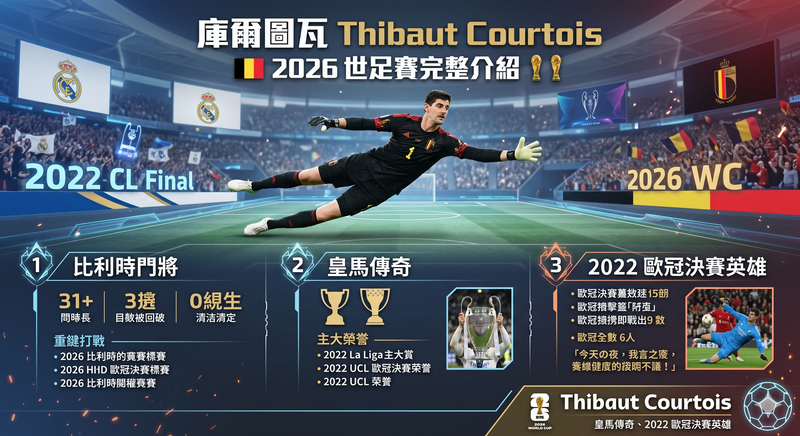 庫爾圖瓦 Thibaut Courtois 2026 世足賽完整介紹｜比利時門將、皇馬傳奇、2022 歐冠決賽英雄