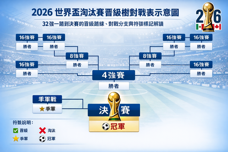 2026 世界盃淘汰賽晉級樹對戰表示意：32 強到決賽路線與符號解讀
