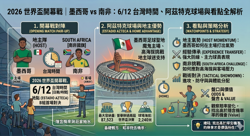 2026世界盃開幕戰墨西哥對南非封面圖,介紹6月12日台灣時間、阿茲特克球場與比賽看點