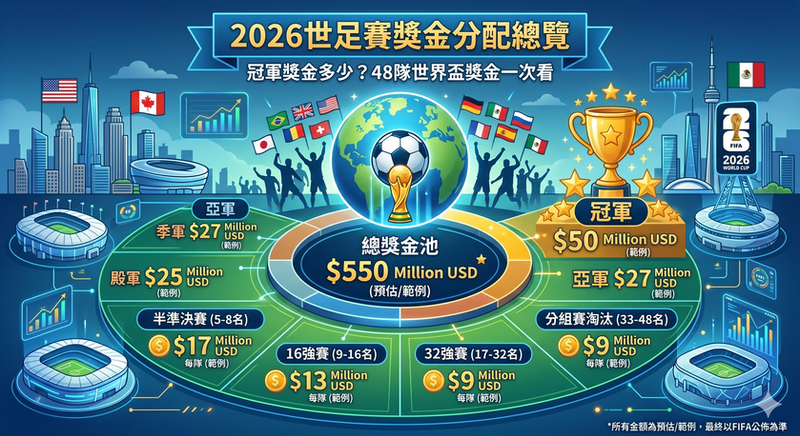 2026世足賽獎金分配總覽|冠軍獎金多少?48隊世界盃獎金一次看