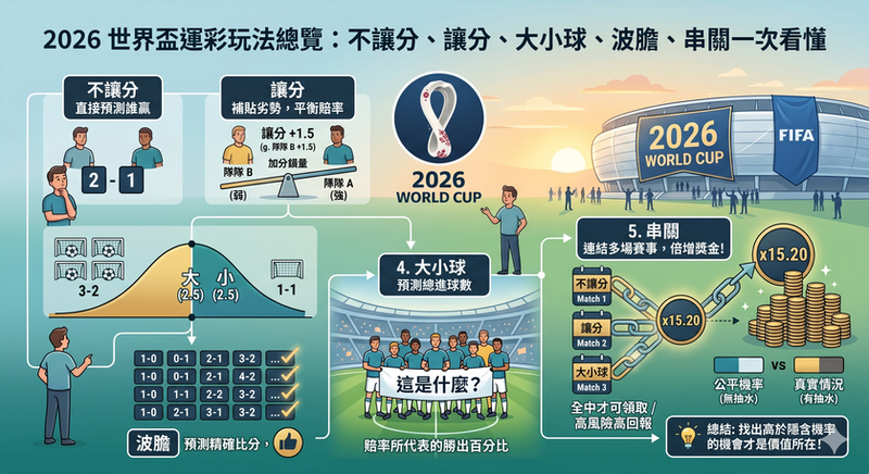 2026 世界盃運彩玩法教學，不讓分、讓分、大小球、波膽與串關一次看懂