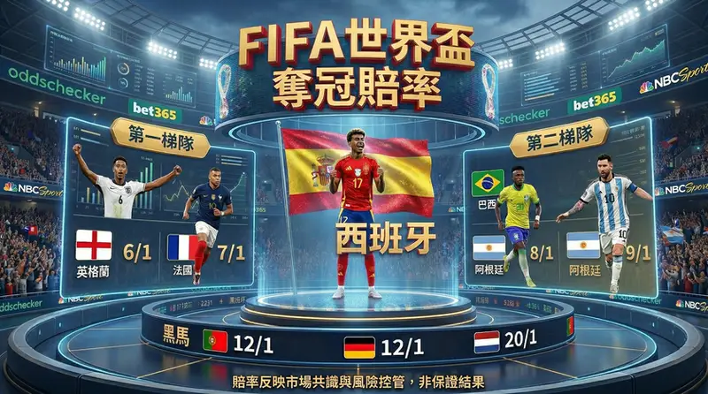FIFA 世界盃奪冠賠率與戰力梯隊解析:圖解英法(第一梯隊)、巴阿(第二梯隊)與葡德荷(黑馬)的最新賠率數據,協助球迷快速掌握運彩市場的預測共識