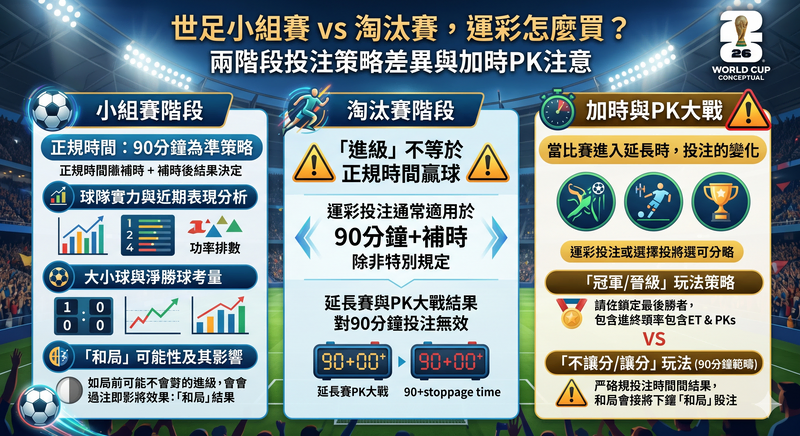 世足小組賽 vs 淘汰賽運彩怎麼買？台灣運彩正規時間投注、加時賽與 PK 大戰規則一次看懂